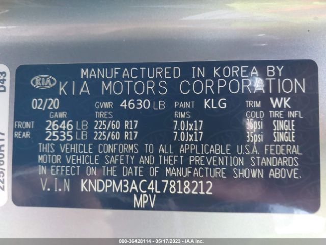 KNDPM3AC4L7818212 KIA Sportage Lx