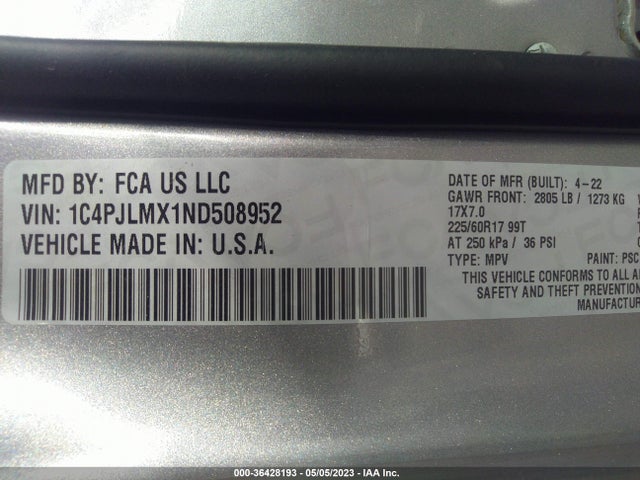 1C4PJLMX1ND508952 Jeep Cherokee Latitude Lux