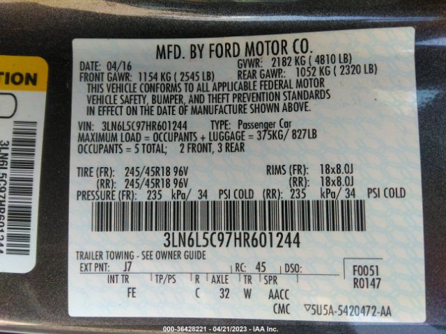 3LN6L5C97HR601244 Lincoln MKZ SELECT