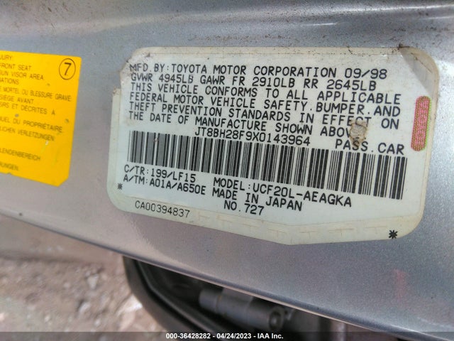 1999 LEXUS LS 400 LUXURY SDN VIN: JT8BH28F9X0143964