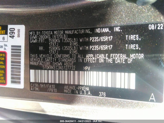 Toyota SIENNA LE 2022 5TDKRKEC3NS127732 Image 10