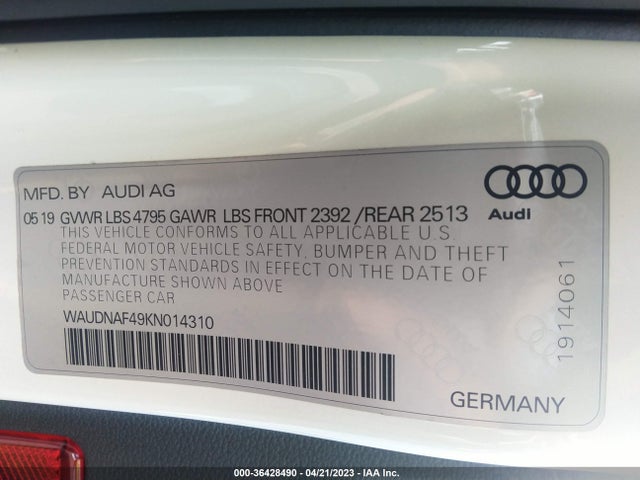 WAUDNAF49KN014310 Audi A4 PREMIUM