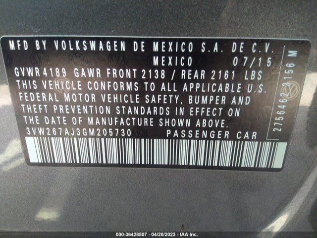 3VW267AJ3GM205730 Volkswagen Jetta Sedan 1.4t S W/technology
