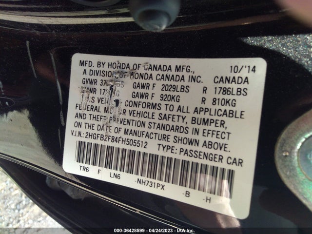 Honda Civic Sedan Ex 2015 2HGFB2F84FH505512 Image 9