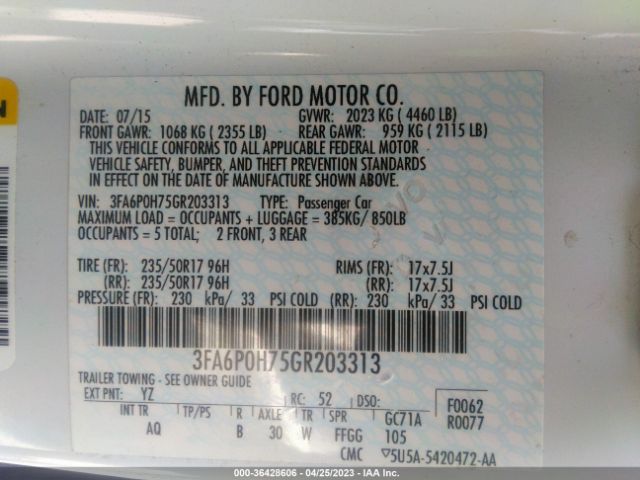 3FA6P0H75GR203313 Ford FUSION SE