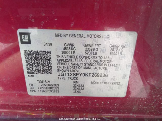 1GT12SEY0KF269236 GMC Sierra 2500hd Denali