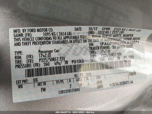 2013 FORD C-MAX HYBRID SEL VIN: 1FADP5BUXDL510571