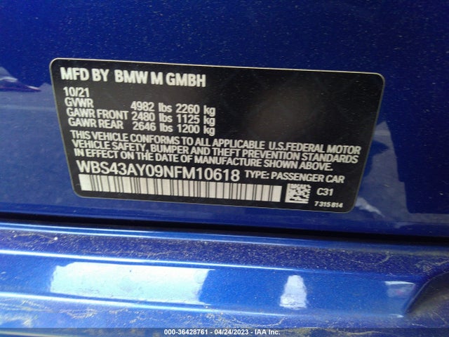 2022 BMW M3, VIN: WBS43AY09NFM10618