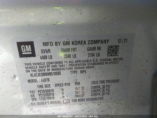 36428787 :رقم المزاد ، KL4CJESM9NB510585 vin ، 2022 Buick Encore Preferred مزاد بيع