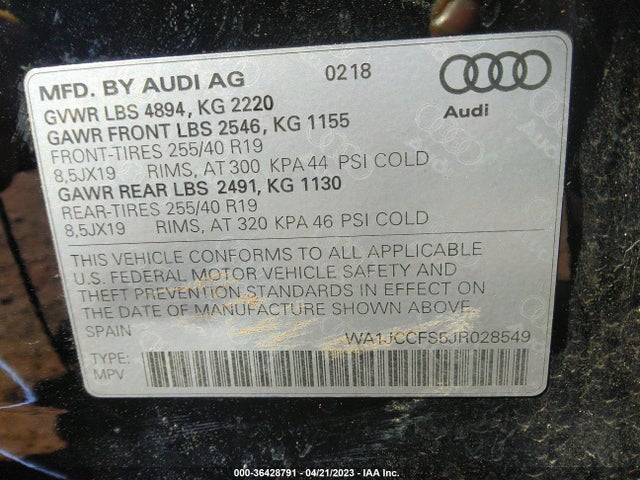 WA1JCCFS5JR028549 Audi Q3 Premium Plus