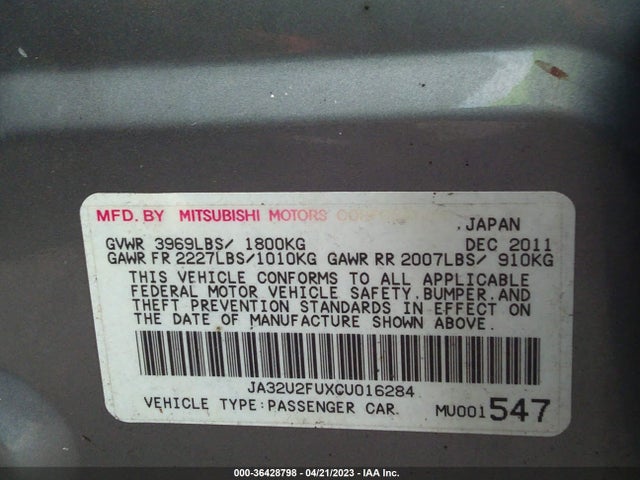 2012 MITSUBISHI LANCER JA32U2FUXCU016284 Photo 8