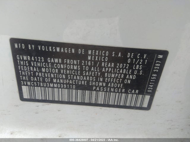 3VWC57BU3MM039110 Volkswagen Jetta S/se/r-line