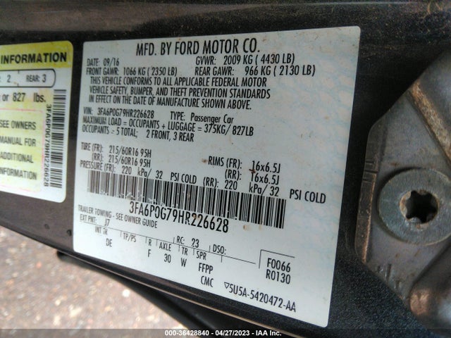 Ford FUSION S 2017 3FA6P0G79HR226628 Image 9