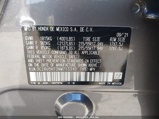 Honda Hr-v Ex-l 2022 3CZRU5H73NM713340 Image 10