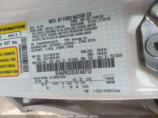3FA6P0CD2LR160752 Ford FUSION SEL