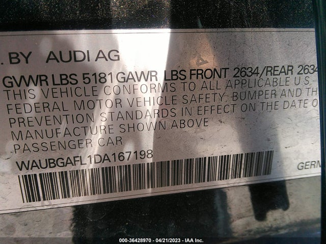 2013 AUDI S4 PREMIUM PLUS VIN: WAUBGAFL1DA167198