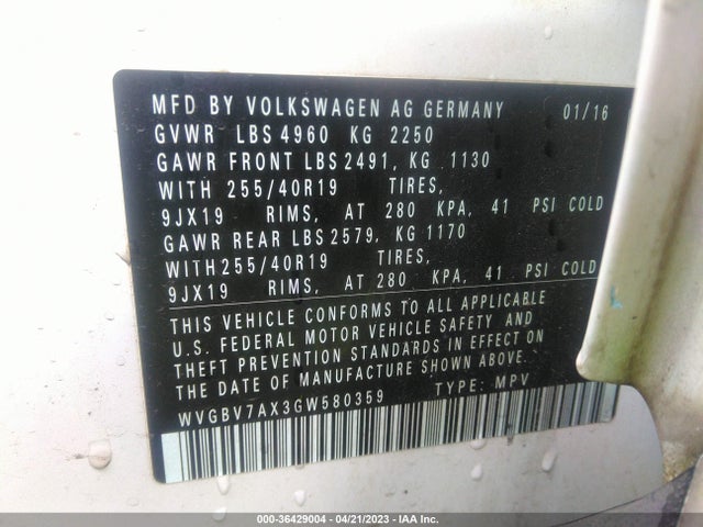 WVGBV7AX3GW580359 Volkswagen Tiguan Sel