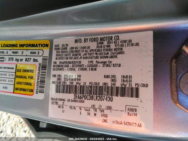 3FA6P0CD8LR207430 Ford FUSION SEL