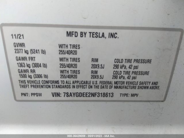 7SAYGDEE2NF318613 Tesla Model Y Long Range
