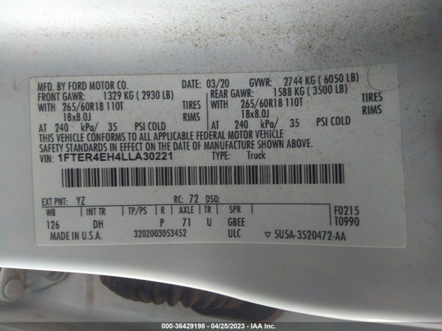 Продаж на аукціоні авто 2020 Ford Ranger Xl/xlt/lariat, vin: 1FTER4EH4LLA30221, номер лоту: 36429198