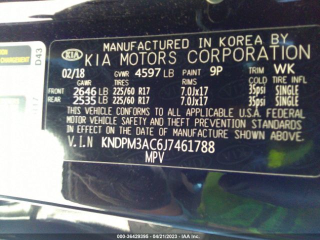 KNDPM3AC6J7461788 KIA Sportage Lx