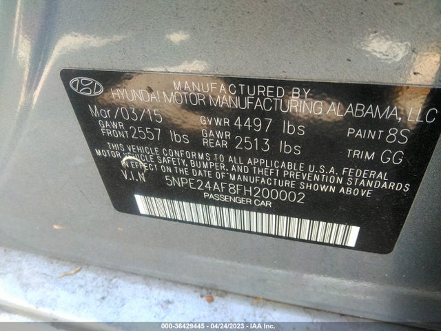 Hyundai Sonata 2.4l Se 2015 5NPE24AF8FH200002 Image 9