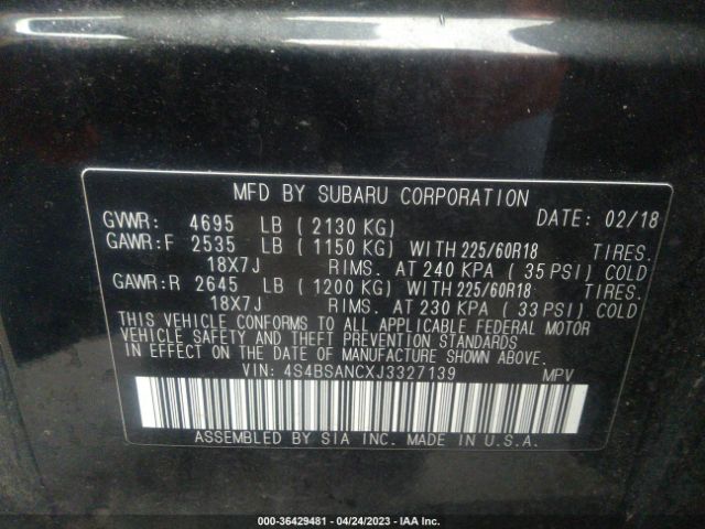 4S4BSANCXJ3327139 Subaru Outback Limited