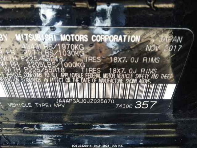 JA4AP3AU0JZ025670 Mitsubishi Outlander Sport 2.0 Le