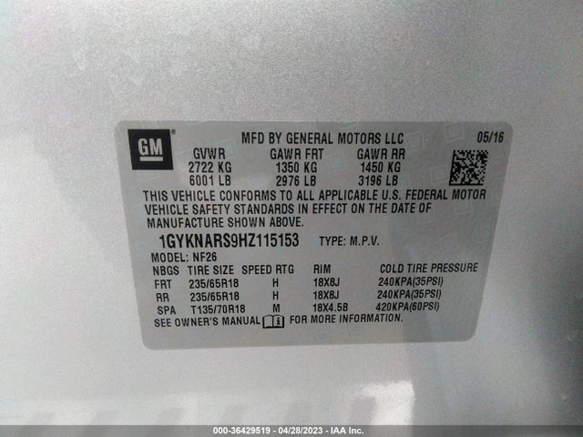 1GYKNARS9HZ115153 Cadillac Xt5 Fwd