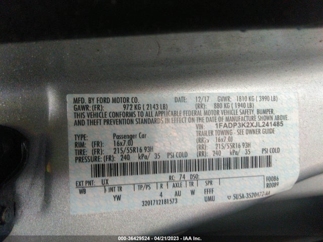 Ford FOCUS SE 2018 1FADP3K2XJL241485 Image 9