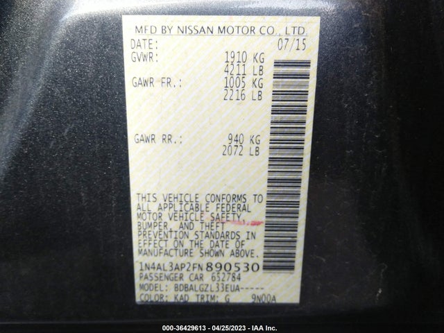 Nissan ALTIMA 2.5 2015 1N4AL3AP2FN890530 Image 9