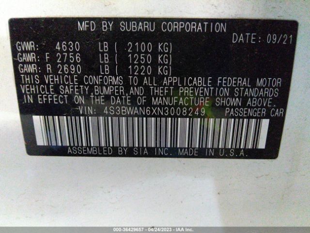 4S3BWAN6XN3008249 Subaru Legacy Limited