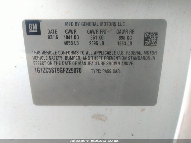 Chevrolet MALIBU LS 2016 1G1ZC5ST9GF229070 Image 9