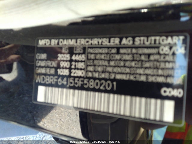 2005 MERCEDES-BENZ C-CLASS 3.2L VIN: WDBRF64J55F580201