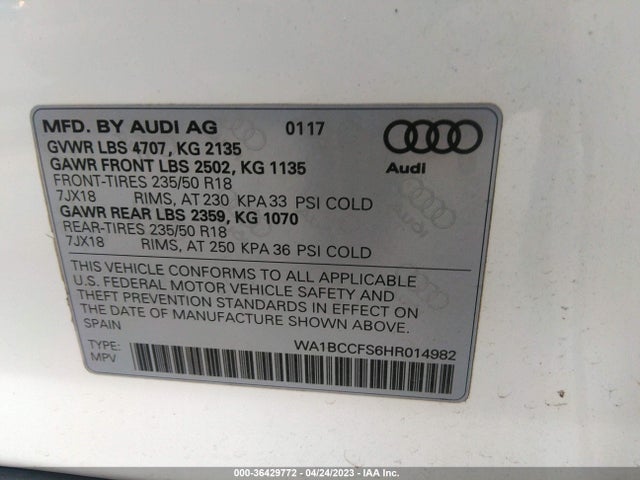 WA1BCCFS6HR014982 Audi Q3 PREMIUM