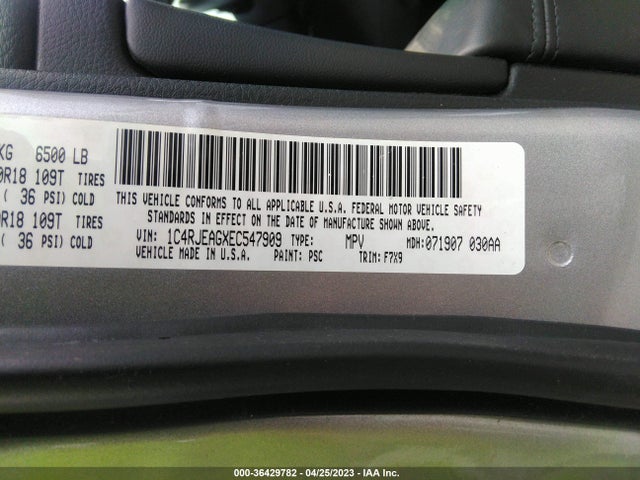 2014 JEEP GRAND CHEROKEE LAREDO VIN: 1C4RJEAGXEC547909