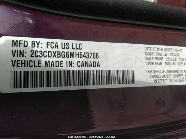 2C3CDXBG6MH643706 Dodge Charger Sxt