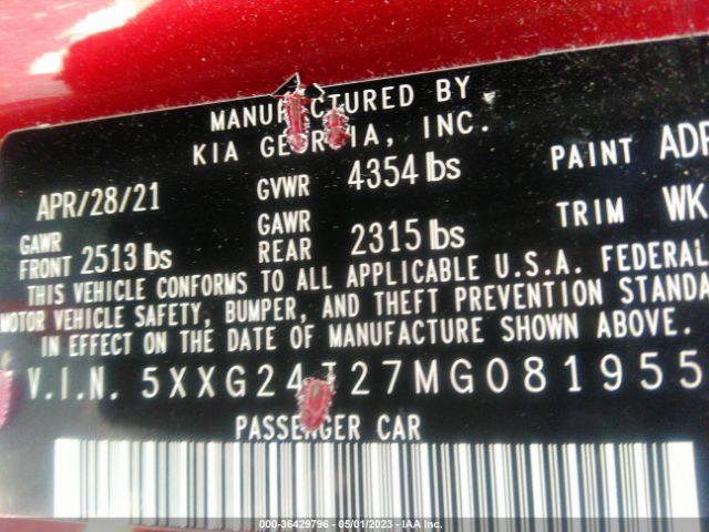 5XXG24J27MG081955 KIA K5 LX