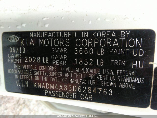 2013 KIA RIO LX VIN: KNADM4A33D6284763