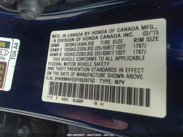Honda CR-V EX 2015 2HKRM4H55FH639750 Image 9