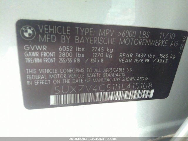 2011 BMW X5 35I VIN: 5UXZV4C51BL415108