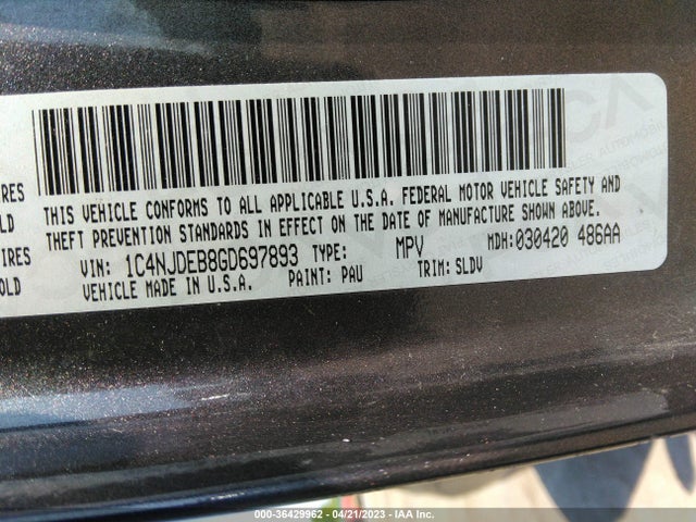 1C4NJDEB8GD697893 Jeep Compass High Altitude Edition