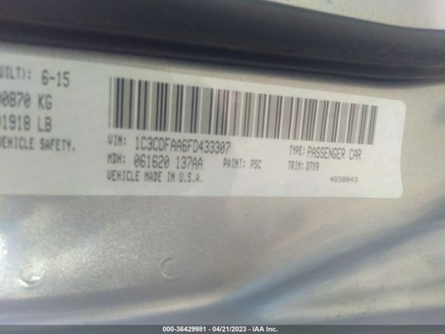 1C3CDFAA6FD433307 Dodge DART SE