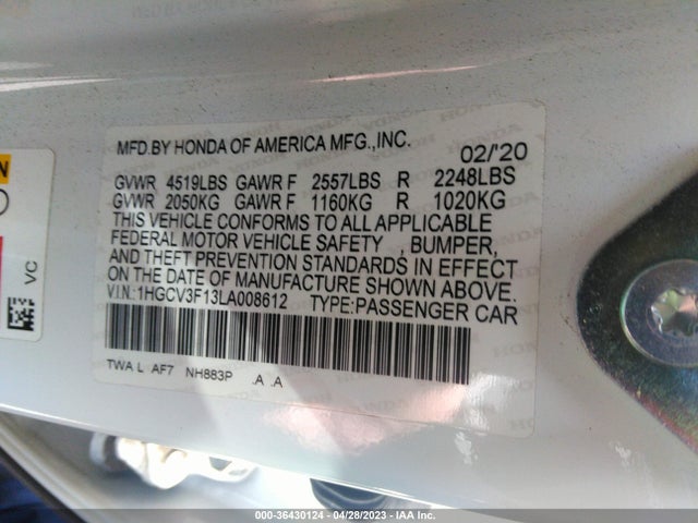 Продаж на аукціоні авто 2020 Honda Accord Hybrid, vin: 1HGCV3F13LA008612, номер лоту: 36430124