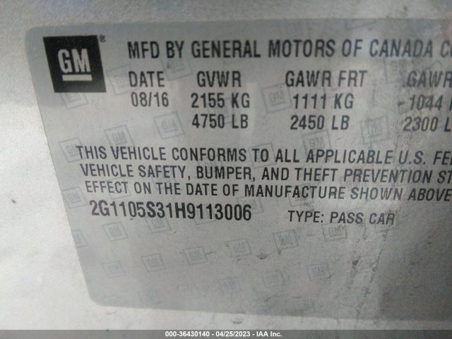 Chevrolet IMPALA LT 2017 2G1105S31H9113006 Image 9