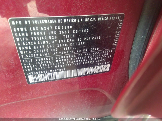 3VV5B7AX8JM182809 Volkswagen Tiguan Sel Premium