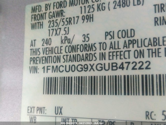 Ford ESCAPE SE 2016 1FMCU0G9XGUB47222 Image 10