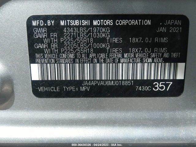 JA4APVAU6MU018851 Mitsubishi Outlander Sport Se