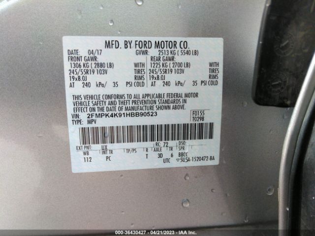 2FMPK4K91HBB90523 Ford Edge Titanium