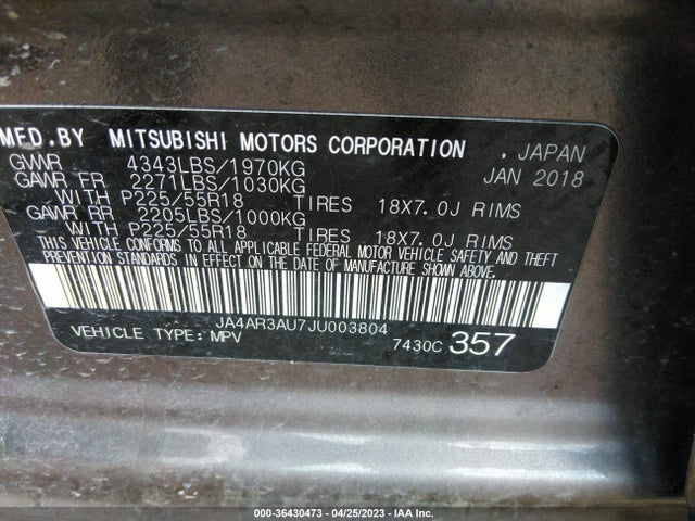 JA4AR3AU7JU003804 Mitsubishi Outlander Sport 2.0